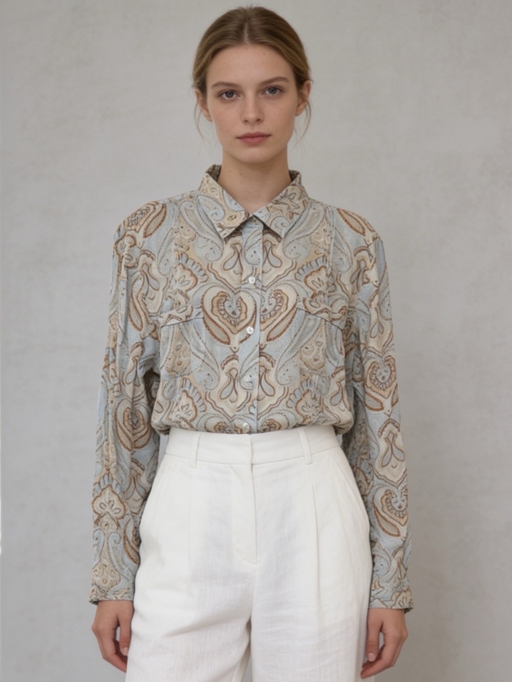 Liz Claiborne 100% Linen Paisley Button Front Shirt Women’s Size 16